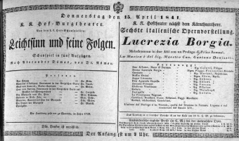 Theaterzettel (Oper und Burgtheater in Wien) 18410415 Seite: 1