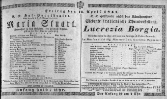 Theaterzettel (Oper und Burgtheater in Wien) 18410416 Seite: 1