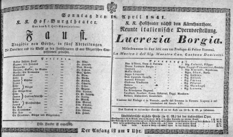 Theaterzettel (Oper und Burgtheater in Wien) 18410418 Seite: 1