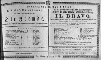 Theaterzettel (Oper und Burgtheater in Wien) 18410420 Seite: 1