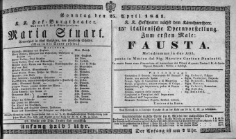 Theaterzettel (Oper und Burgtheater in Wien) 18410425 Seite: 1