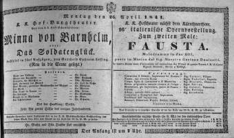 Theaterzettel (Oper und Burgtheater in Wien) 18410426 Seite: 1