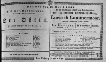 Theaterzettel (Oper und Burgtheater in Wien) 18410428 Seite: 1