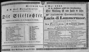 Theaterzettel (Oper und Burgtheater in Wien) 18410505 Seite: 1