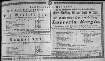 Theaterzettel (Oper und Burgtheater in Wien) 18410508 Seite: 1