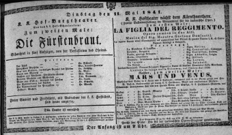 Theaterzettel (Oper und Burgtheater in Wien) 18410511 Seite: 1