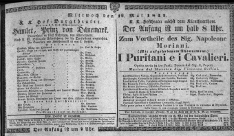 Theaterzettel (Oper und Burgtheater in Wien) 18410512 Seite: 1