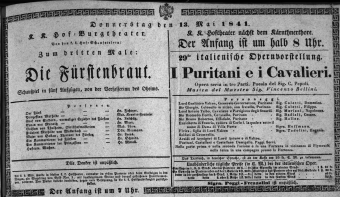 Theaterzettel (Oper und Burgtheater in Wien) 18410513 Seite: 1