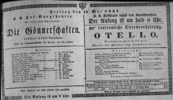 Theaterzettel (Oper und Burgtheater in Wien) 18410514 Seite: 1