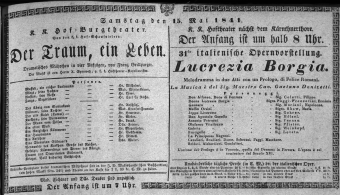 Theaterzettel (Oper und Burgtheater in Wien) 18410515 Seite: 1