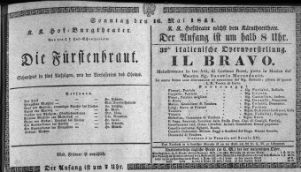 Theaterzettel (Oper und Burgtheater in Wien) 18410516 Seite: 1