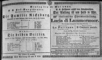 Theaterzettel (Oper und Burgtheater in Wien) 18410517 Seite: 1