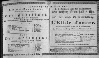 Theaterzettel (Oper und Burgtheater in Wien) 18410518 Seite: 1