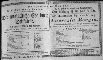 Theaterzettel (Oper und Burgtheater in Wien) 18410519 Seite: 1