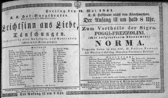 Theaterzettel (Oper und Burgtheater in Wien) 18410521 Seite: 1