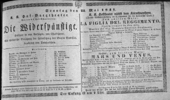 Theaterzettel (Oper und Burgtheater in Wien) 18410523 Seite: 1