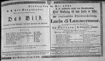 Theaterzettel (Oper und Burgtheater in Wien) 18410525 Seite: 1