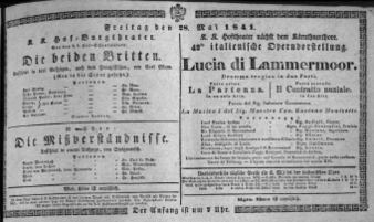 Theaterzettel (Oper und Burgtheater in Wien) 18410528 Seite: 1