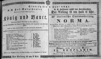 Theaterzettel (Oper und Burgtheater in Wien) 18410601 Seite: 1