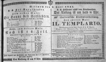 Theaterzettel (Oper und Burgtheater in Wien) 18410602 Seite: 1