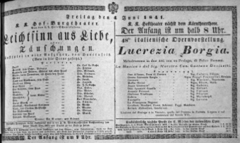 Theaterzettel (Oper und Burgtheater in Wien) 18410604 Seite: 1