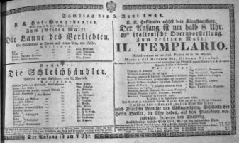 Theaterzettel (Oper und Burgtheater in Wien) 18410605 Seite: 1