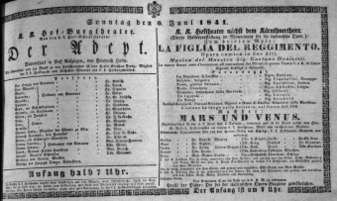 Theaterzettel (Oper und Burgtheater in Wien) 18410606 Seite: 1