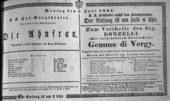 Theaterzettel (Oper und Burgtheater in Wien) 18410607 Seite: 1