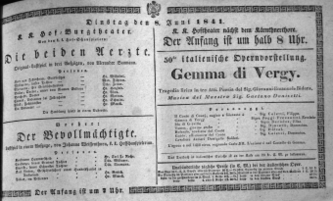 Theaterzettel (Oper und Burgtheater in Wien) 18410608 Seite: 1
