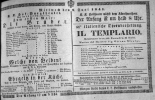 Theaterzettel (Oper und Burgtheater in Wien) 18410609 Seite: 1