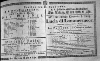 Theaterzettel (Oper und Burgtheater in Wien) 18410611 Seite: 1