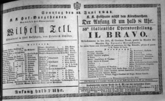 Theaterzettel (Oper und Burgtheater in Wien) 18410613 Seite: 1