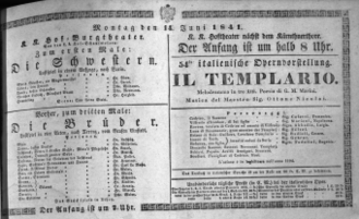 Theaterzettel (Oper und Burgtheater in Wien) 18410614 Seite: 1