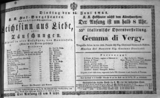 Theaterzettel (Oper und Burgtheater in Wien) 18410615 Seite: 1