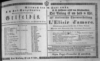 Theaterzettel (Oper und Burgtheater in Wien) 18410616 Seite: 1
