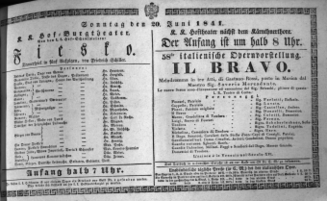 Theaterzettel (Oper und Burgtheater in Wien) 18410620 Seite: 1
