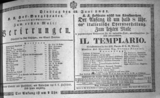 Theaterzettel (Oper und Burgtheater in Wien) 18410622 Seite: 1