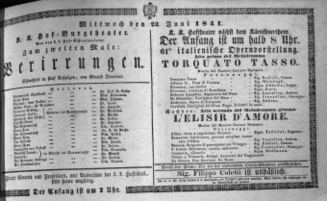 Theaterzettel (Oper und Burgtheater in Wien) 18410623 Seite: 1