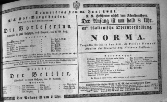 Theaterzettel (Oper und Burgtheater in Wien) 18410624 Seite: 1