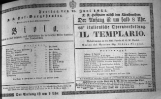 Theaterzettel (Oper und Burgtheater in Wien) 18410625 Seite: 1