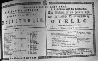 Theaterzettel (Oper und Burgtheater in Wien) 18410627 Seite: 1