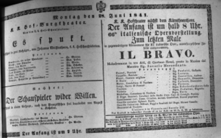 Theaterzettel (Oper und Burgtheater in Wien) 18410628 Seite: 1