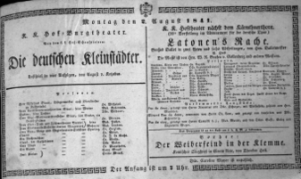 Theaterzettel (Oper und Burgtheater in Wien) 18410802 Seite: 1