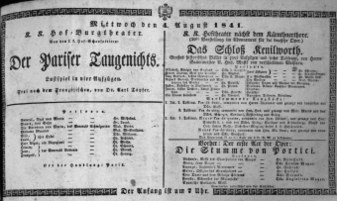 Theaterzettel (Oper und Burgtheater in Wien) 18410804 Seite: 1