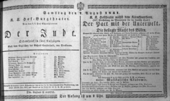 Theaterzettel (Oper und Burgtheater in Wien) 18410807 Seite: 1