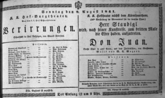 Theaterzettel (Oper und Burgtheater in Wien) 18410808 Seite: 1