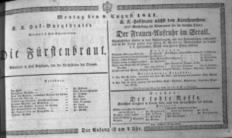 Theaterzettel (Oper und Burgtheater in Wien) 18410809 Seite: 1