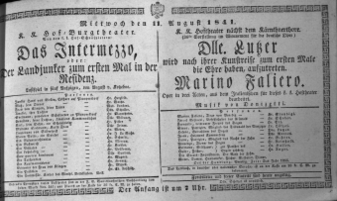 Theaterzettel (Oper und Burgtheater in Wien) 18410811 Seite: 1