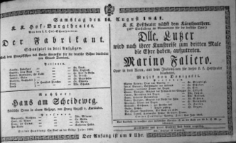 Theaterzettel (Oper und Burgtheater in Wien) 18410814 Seite: 1
