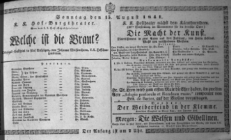 Theaterzettel (Oper und Burgtheater in Wien) 18410815 Seite: 1
